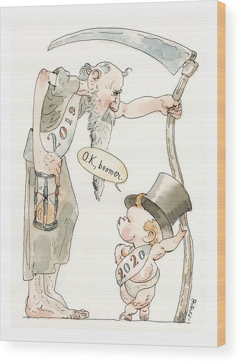 Captionless Wood Print featuring the painting Out with the Auld by Barry Blitt