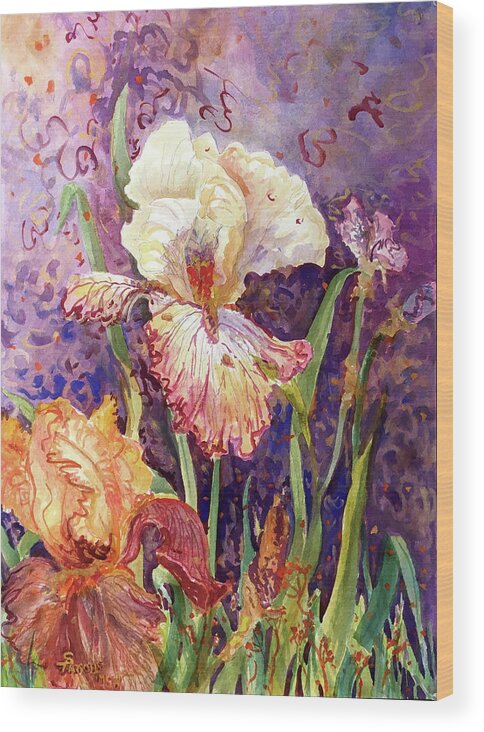 Parsons Wood Print featuring the painting Party Iris - Iris #15 by Sheila Parsons