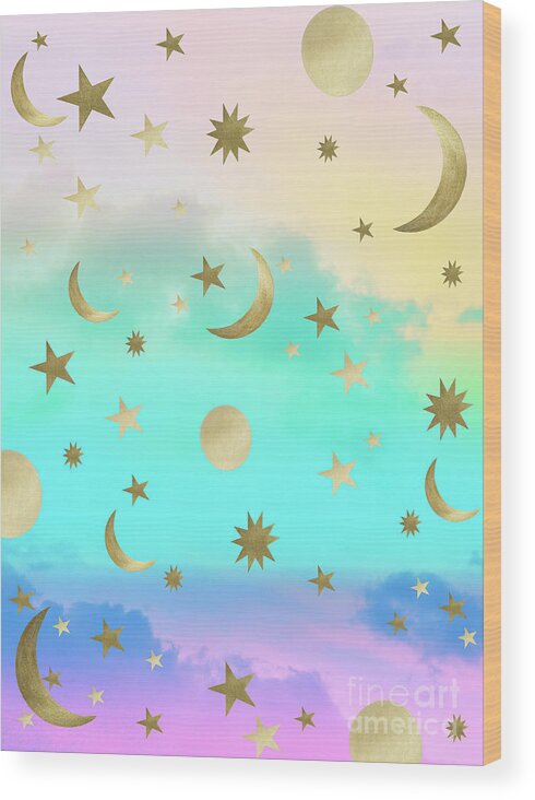 Pastel Rainbow Starry Sky Moon Dream #1 #decor #art Wood Print by Anitas  and Bellas Art - Fine Art America