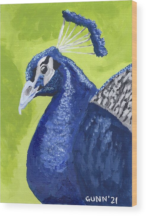Peacock Wood Print featuring the painting Peacock Portrait by Katrina Gunn