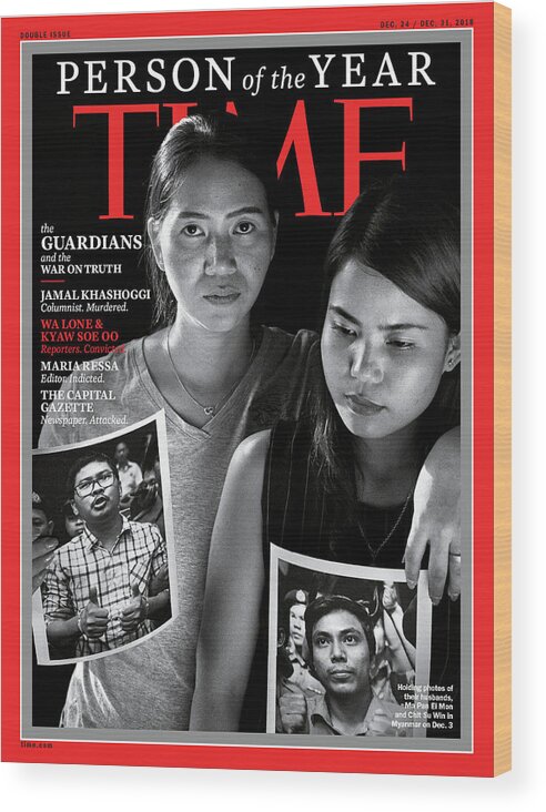 2018 Person Of The Year Wood Print featuring the photograph 2018 Person of the Year The Guardians,The Capital Gazette by Photograph by Moises Saman Magnum Photos for TIME