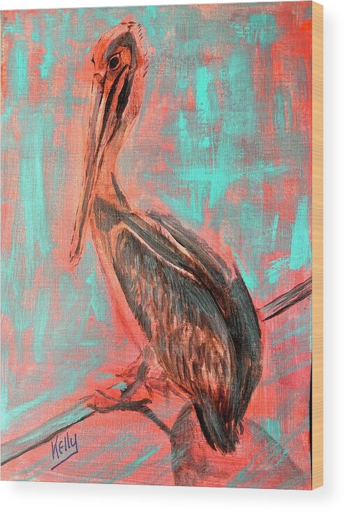 Pop Art Wood Print featuring the painting Pop Pelican by Kelly Smith