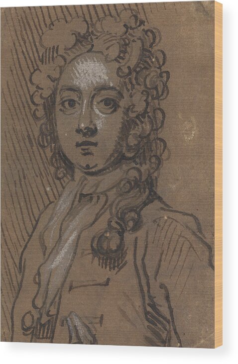 18th Century Art Wood Print featuring the drawing Portrait Bust of a Man in Full-Length Wig by Sir James Thornhill