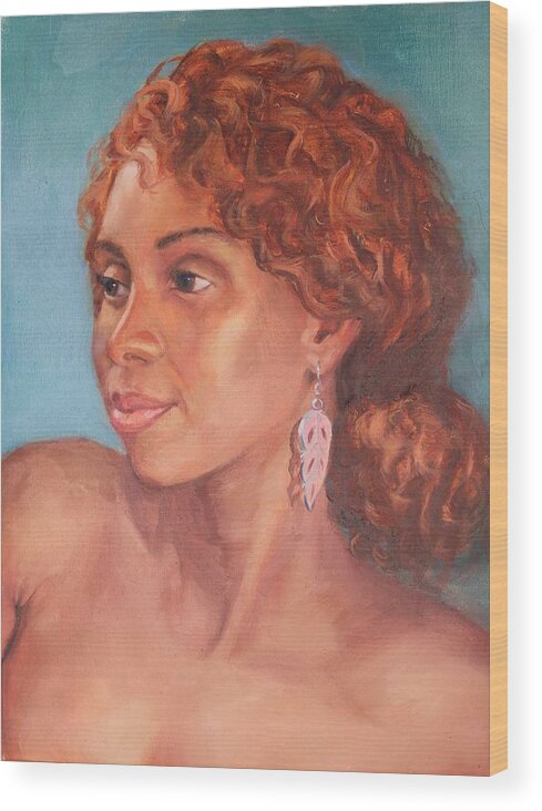 Oil Painting Wood Print featuring the painting Portrait of Nicole by Marian Berg