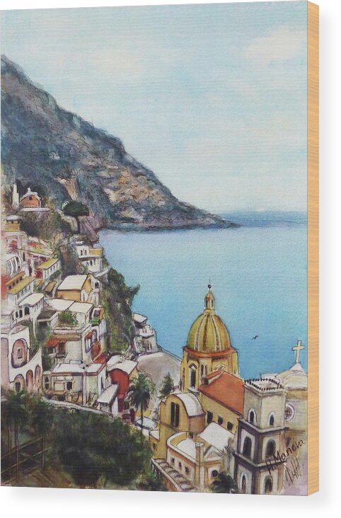 Positano Wood Print featuring the painting Positano by Henrieta Maneva