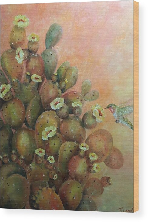 Cactus Wood Print featuring the painting Prickly Pear Cactus by Barbara Landry