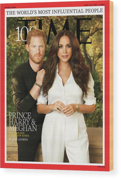 2021 Time 100 Wood Print featuring the photograph 2021 TIME100 - Prince Harry and Meghan by Photograph by Pari Dukovic for TIME