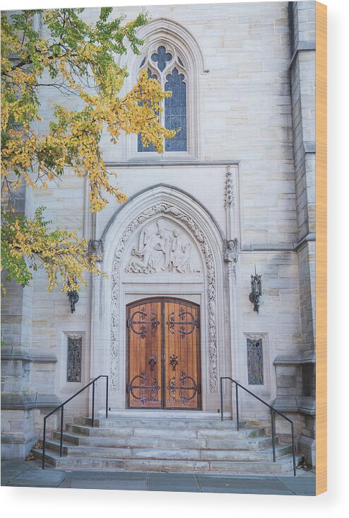 Architecture Wood Print featuring the photograph Princeton University Chapel Side Entrance Vertical by Kristia Adams