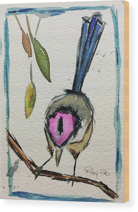 Grand Tit Wood Print featuring the painting Purple Crowned Fairy Wren by Roxy Rich