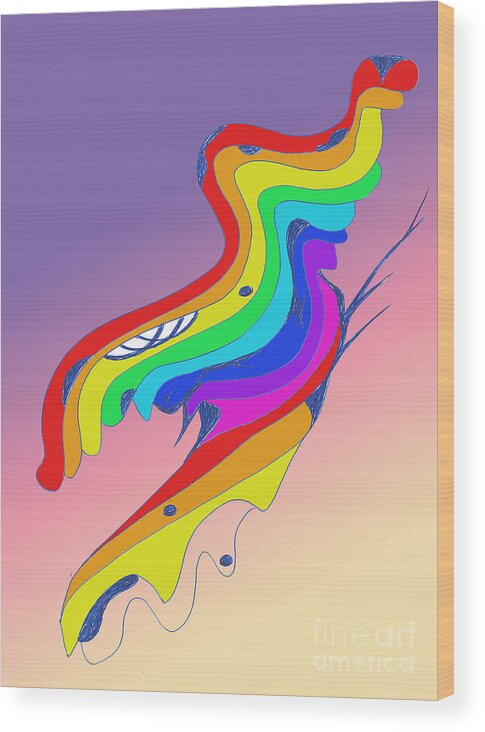 Rainbow Wood Print featuring the digital art Rainbow Snakeskin by Mary Mikawoz