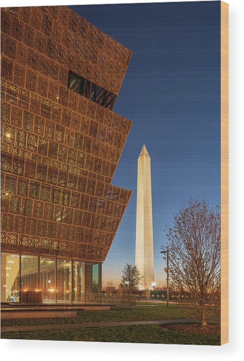 African American Museum Wood Print featuring the photograph Reflection of Washington Monument by Steven Heap
