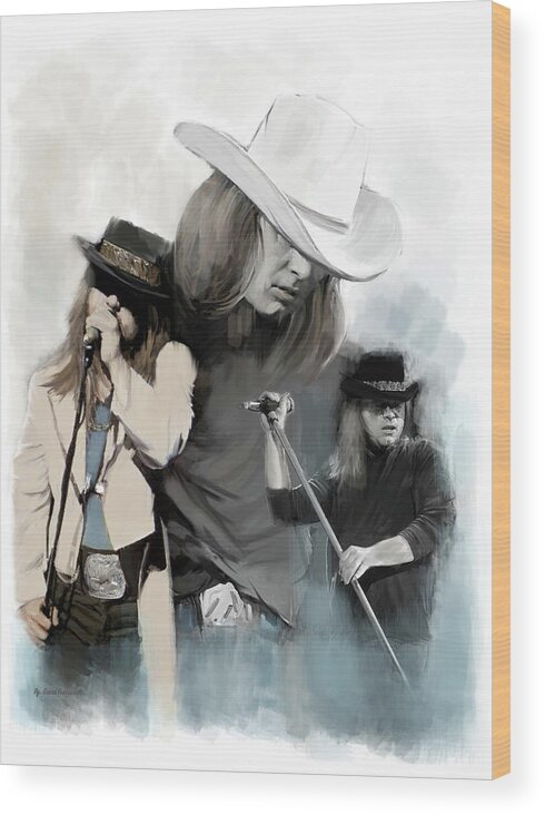 Ronnie Van Zant Lynyrd Skynyrd Collectibles Wood Print featuring the painting Ronnie Van Zant by Iconic Images Art Gallery David Pucciarelli