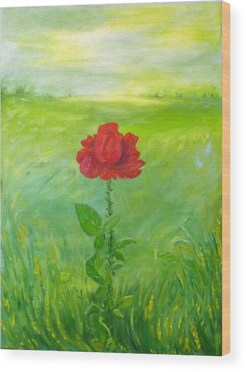 Rose Wood Print featuring the painting Rose by Elzbieta Goszczycka