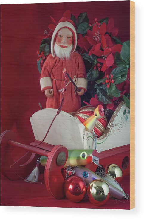 Fishing Lure Wood Print featuring the photograph Santa with presents for the fisherman by Cordia Murphy