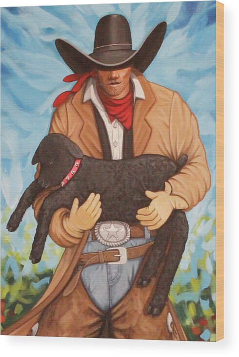 Black Sheep Wood Print featuring the painting She's A Black Sheep by Lance Headlee