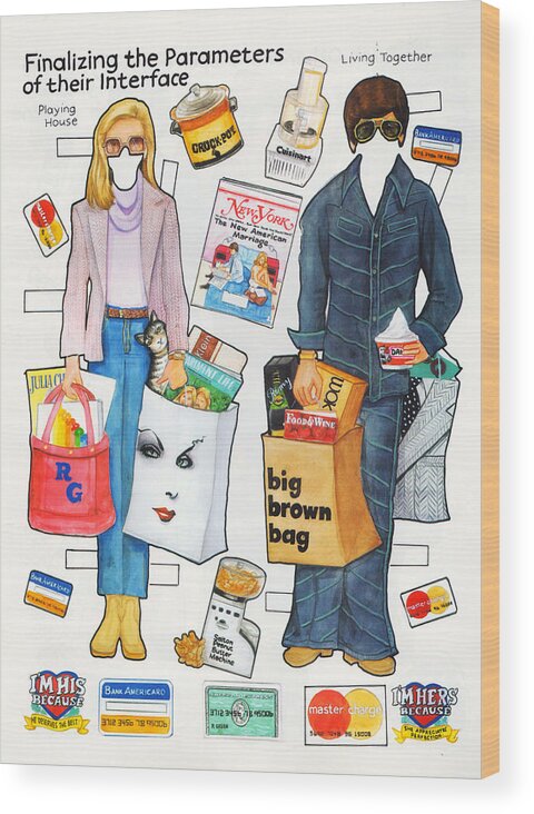 Mixed Media Wood Print featuring the mixed media Shopping 1970s This Years Girl by Sally Edelstein