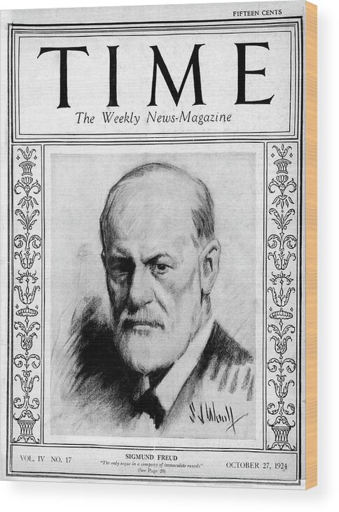 Sigmund Freud Wood Print featuring the photograph Sigmund Freud - 1924 by Illustration cr S J Woolf