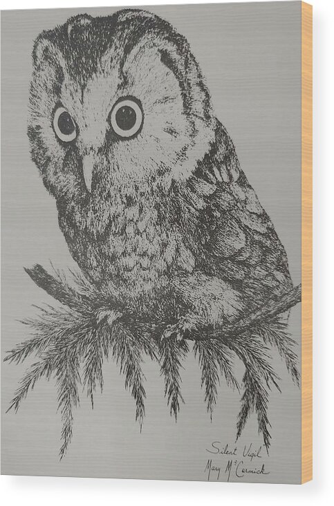 Owl Wood Print featuring the painting Silent Vigil by ML McCormick