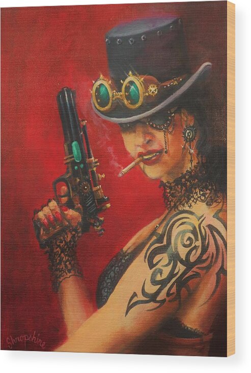 Art Noir Wood Print featuring the painting Smokin' Hot by Tom Shropshire