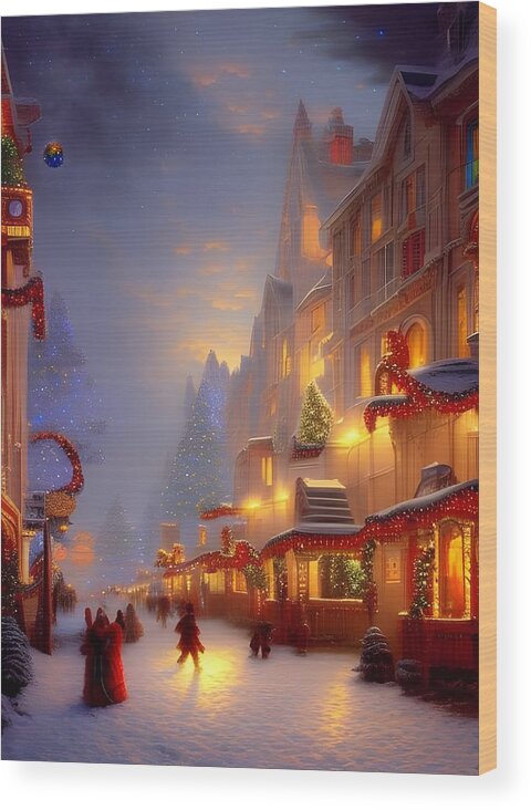 Digital Christmas Snow Shopping Wood Print featuring the digital art Snowy Christmas Shopping by Beverly Read