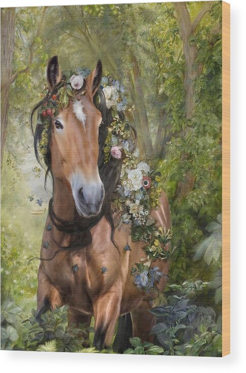 Horse Wood Print featuring the digital art Song Of Forest by Dorota Kudyba