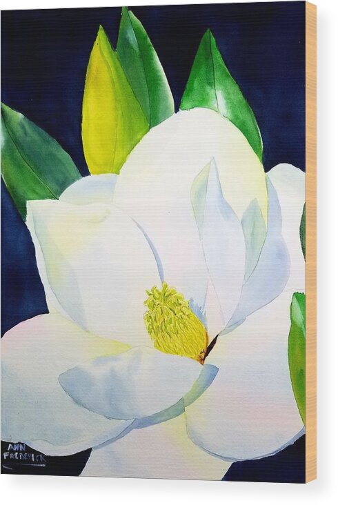 Southern Magnolia Wood Print featuring the painting Southern Magnolia by Ann Frederick