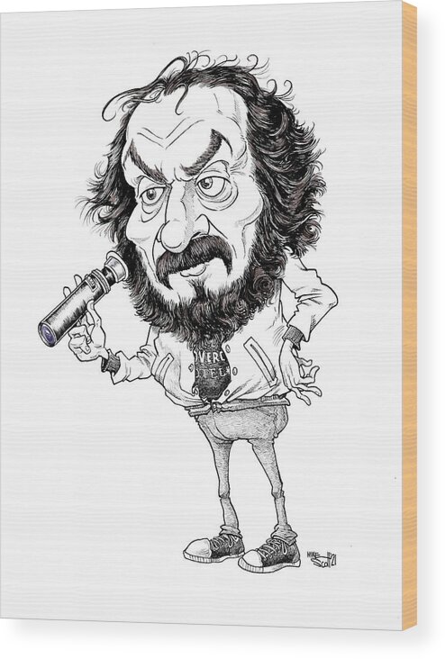 Mikescottdraws Wood Print featuring the drawing Stanley Kubrick #1 by Mike Scott