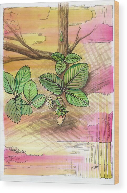 Strawberry Plant Wood Print featuring the painting Strawberry Moon by Tammy Nara