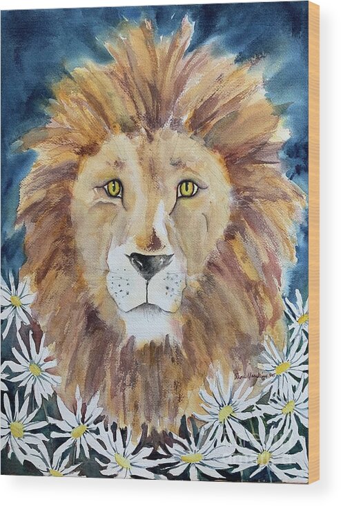 Lion Wood Print featuring the painting Strength by Liana Yarckin
