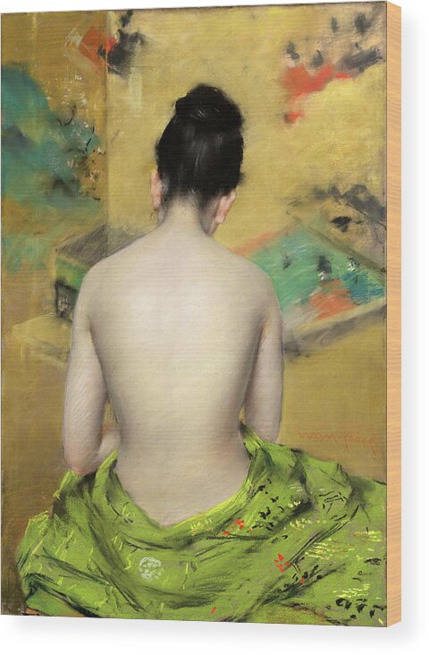Pastel On Paper Wood Print featuring the painting Study of Flesh Color and Gold. Dated 1888. by William Merritt Chase