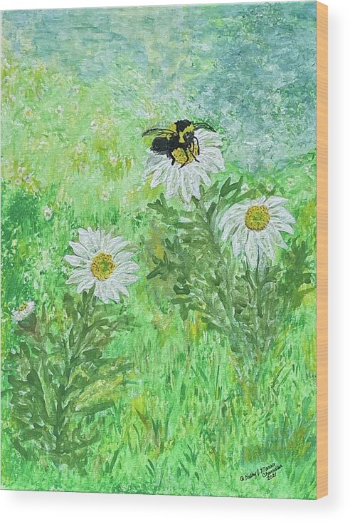 Bumble Bee Wood Print featuring the painting Summer Is Here by Kathy Marrs Chandler