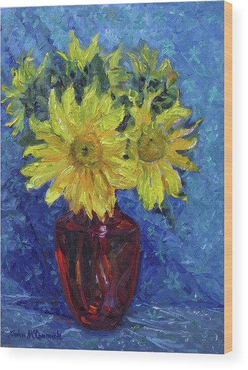 Flower Wood Print featuring the painting Sun Flower by John McCormick