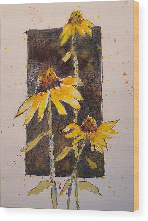 Flowers Wood Print featuring the painting Sunny Day Susans by Terry Ann Morris