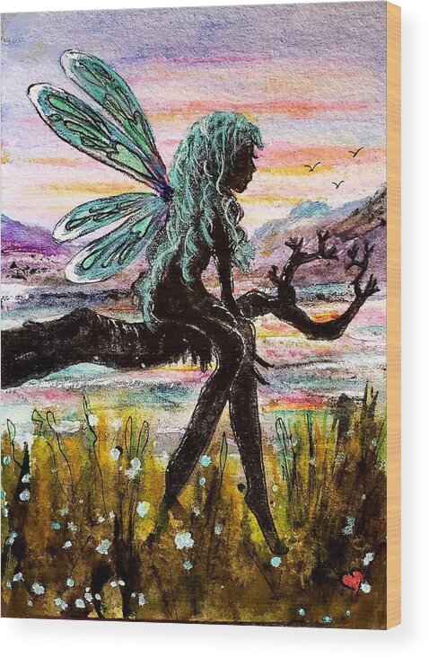Fairy Wood Print featuring the painting Sunset Fairy by Deahn Benware