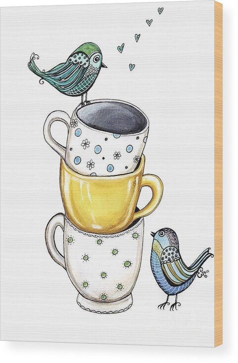 Tea Wood Print featuring the painting Tea Time Friends by Elizabeth Robinette Tyndall