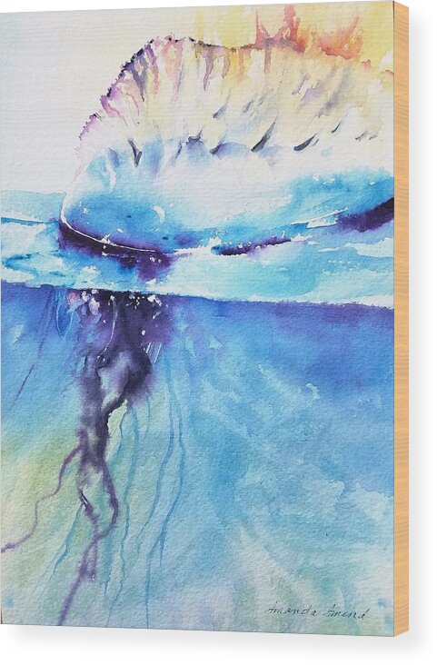 Portuguese Man Of War; Marine Life; Water; Ocean; Sea; Sea Creatures; Jellyfish Wood Print featuring the painting The Many Threads of Being by Amanda Amend
