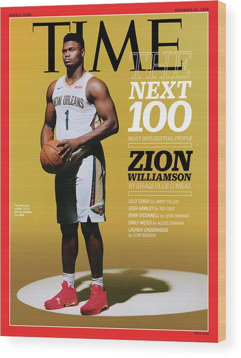 Time Wood Print featuring the photograph The Next 100 Most Influential People - Zion Williamson by Photograph by Scandebergs for TIME
