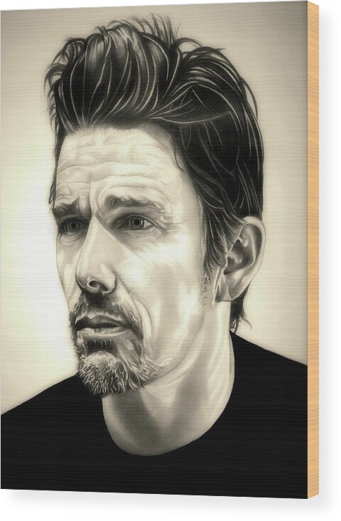 Ethan Hawke Wood Print featuring the drawing The Purge by Fred Larucci