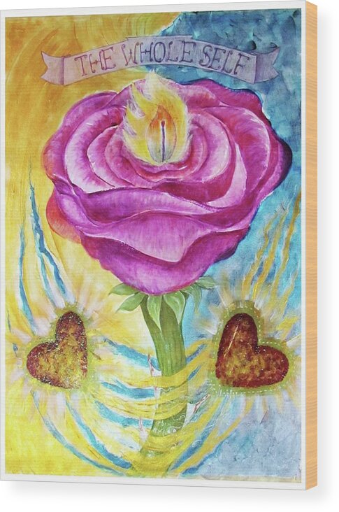Am I Wood Print featuring the painting The Rose and Its Thorns Love the Whole Self by Feather Redfox