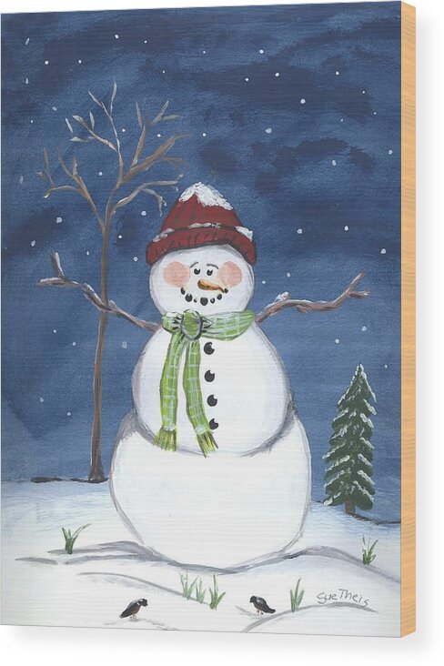 Snowman Wood Print featuring the painting The Snowman by Suzanne Theis