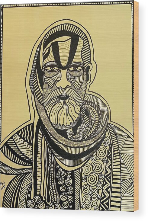 Cubism Wood Print featuring the painting The Thinker by Raji Musinipally