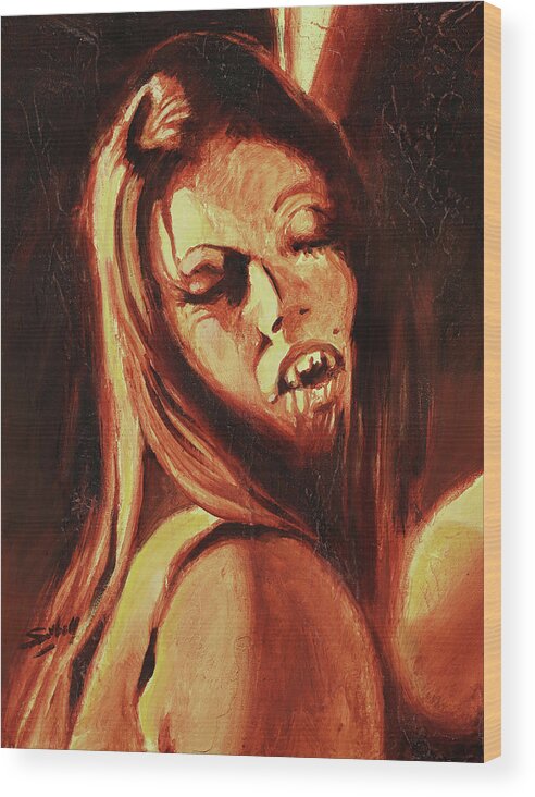 Vampire Wood Print featuring the painting The Vampire Lover by Sv Bell