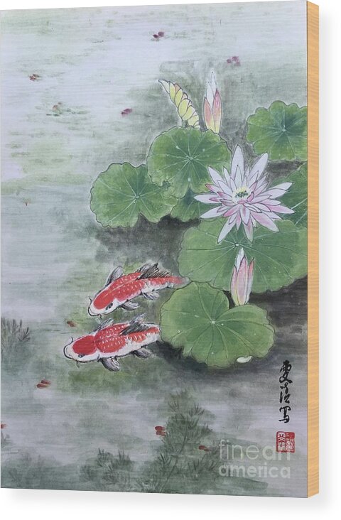 Lake Wood Print featuring the painting Fishes Joy - 2 by Carmen Lam