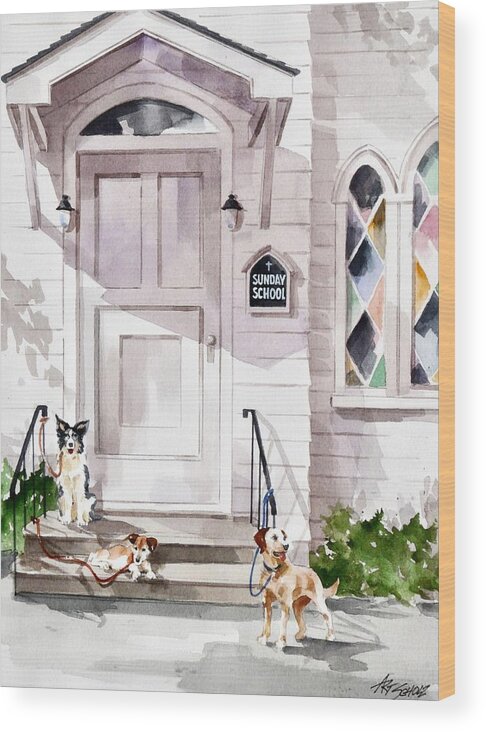 Church Entrance. Wood Print featuring the painting Waiting by Art Scholz