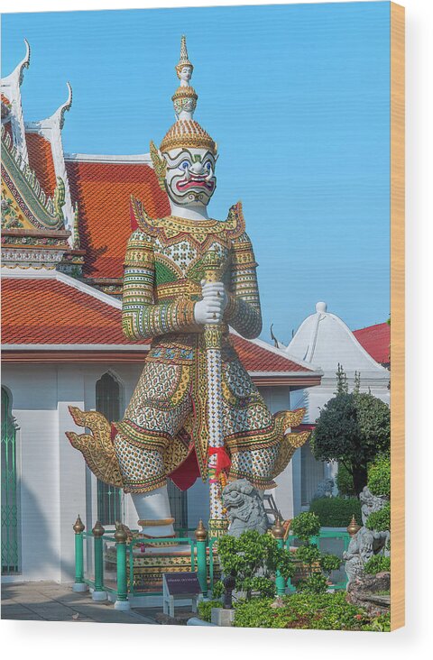 Scenic Wood Print featuring the photograph Wat Arun Gateway to Phra Ubosot Guardian Giant or Yaksha DTHB2113 by Gerry Gantt