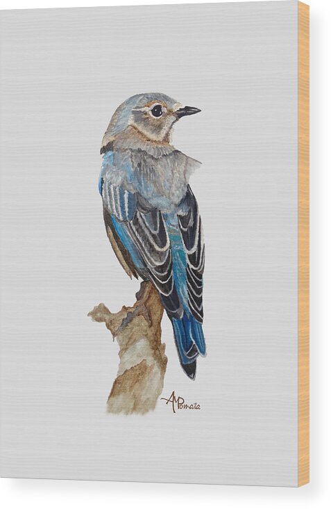 Bluebird Wood Print featuring the painting Watercolor Eastern Bluebird by Angeles M Pomata