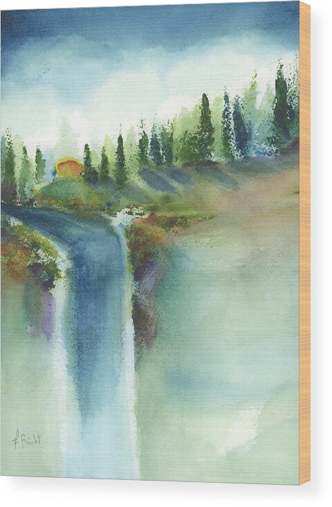 Waterfall Landscape Wood Print featuring the painting Waterfall Landscape by Frank Bright