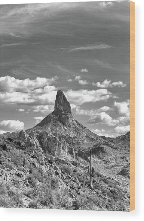 Weavers Needle Wood Print featuring the photograph Weavers Needle in Black and White by Bob Falcone