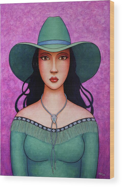 Cowgirl Wood Print featuring the painting Western Woman by Norman Engel