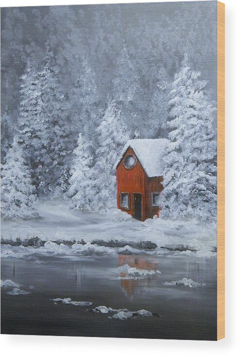 Winter Wood Print featuring the painting Winter Hideaway by Judy Imeson